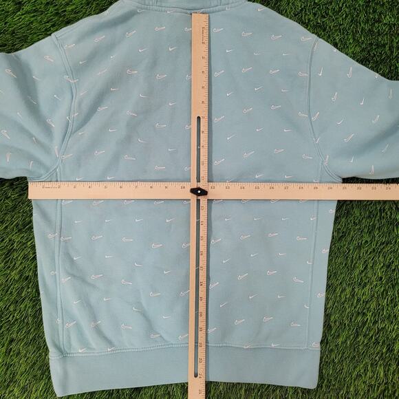 NIKE Swoosh All-Over-Print Hoodie Small 21x24 Blue Baggy Crop - Picture 4 of 15